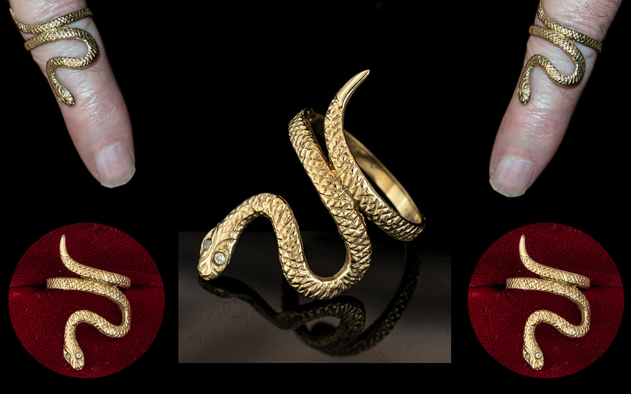 9ct Gold Snake Charmers Ring In Coiled P