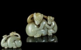 A Small Jade Carving Depicting Two Monke
