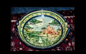 Large French Handpainted Bowl by Barocca Valbonne, France, Fairmain. Twin handles, excellent