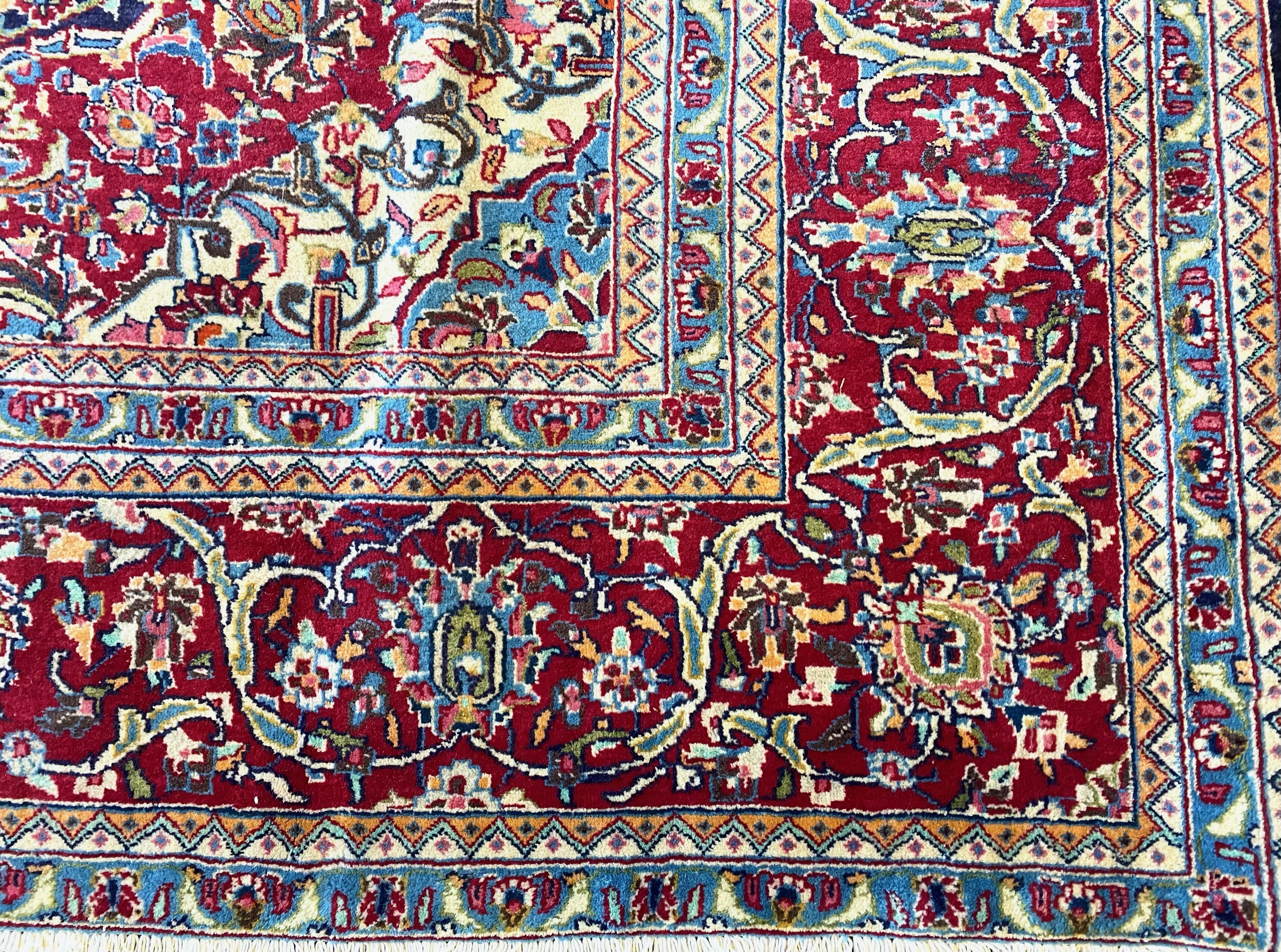 Large Blue Ground Persian Kashan Carpet, multi coloured with central floral medallion design. - Image 2 of 4