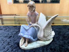 Lladro Nao Figurine 'My Swan Girl' No. 1008. 1985 Retired Rare Figure. Measures 7.5'' high.