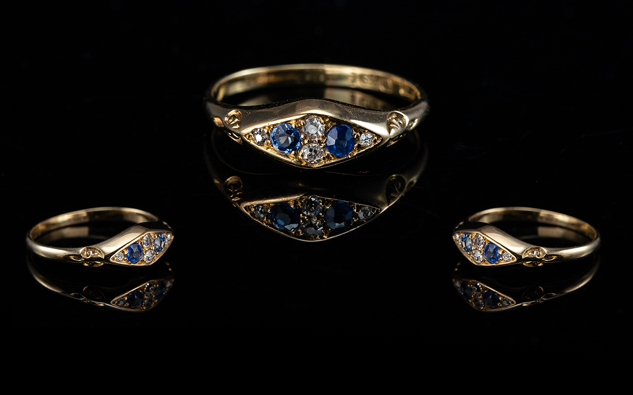 Antique Period 18ct Gold Sapphire and Diamond Set Ring of good design and quality, fully - Image 2 of 2