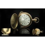American Waltham 14ct Cased Gold Full Hunter Pocket Watch Keyless, marked 14ct. Engraved