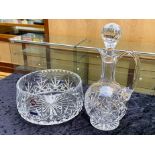 Webb Continental Imported Hand Cut Glass Decanter with stopper in box. Together with an Edinburgh