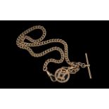 Victorian Period 9ct Gold Albert Watch Chain with Attached T-Bar and Masonic Medal, Twin Lobster