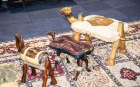 A Collection Of Three Camel Stools All Three Of Various Designs Of A Wooden Construction With Padded