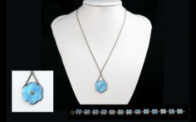 David Anderson Norway, Superb Sterling Silver & Blue Enamel Bracelet & Pendant & Chain, flower