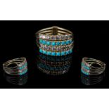 18ct Gold Attractive Combined Turquoise and Diamond Set Ring (four rings in one), marked 750.