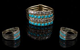18ct Gold Attractive Combined Turquoise and Diamond Set Ring (four rings in one), marked 750.