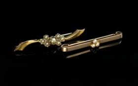 Two 9ct Gold Bar Brooches, both set with seed pearls, gross weight 3.5 grams.