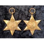 Two WWII Star Medals, comprising the 1939-1945 Star, and the Atlantic Star.
