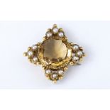 Antique Period Attractive 18ct Gold Citrine and Seed Pearl Star Form Brooch, c1850s, not marked
