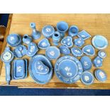 Quantity of Wedgwood Blue Jasperware Porcelain, approx 35 pieces, comprising cabinet plates, a