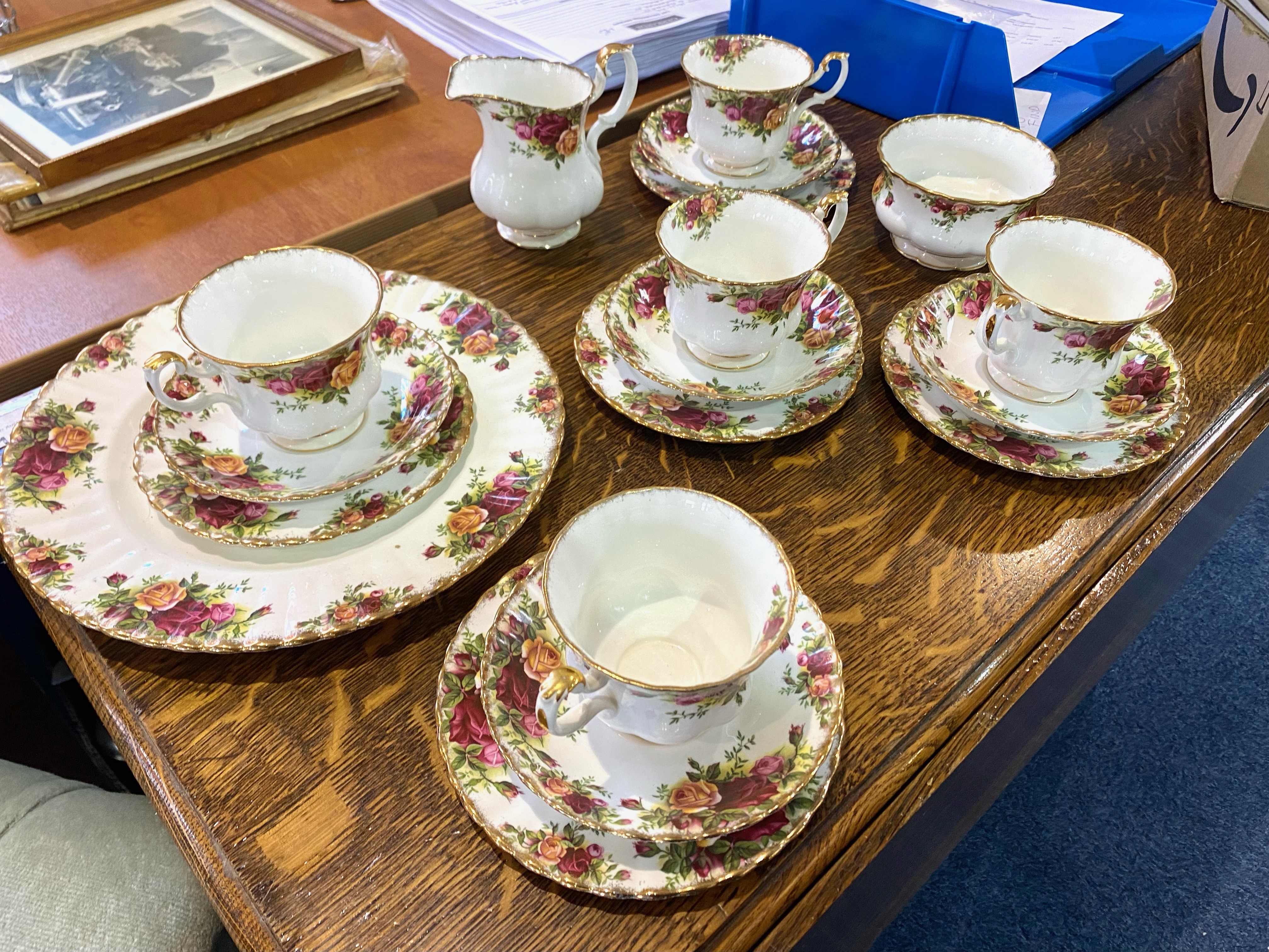 A Royal Albert Old Country Roses Tea Service comprising, one dinner plate, five cups and saucers, - Image 3 of 3