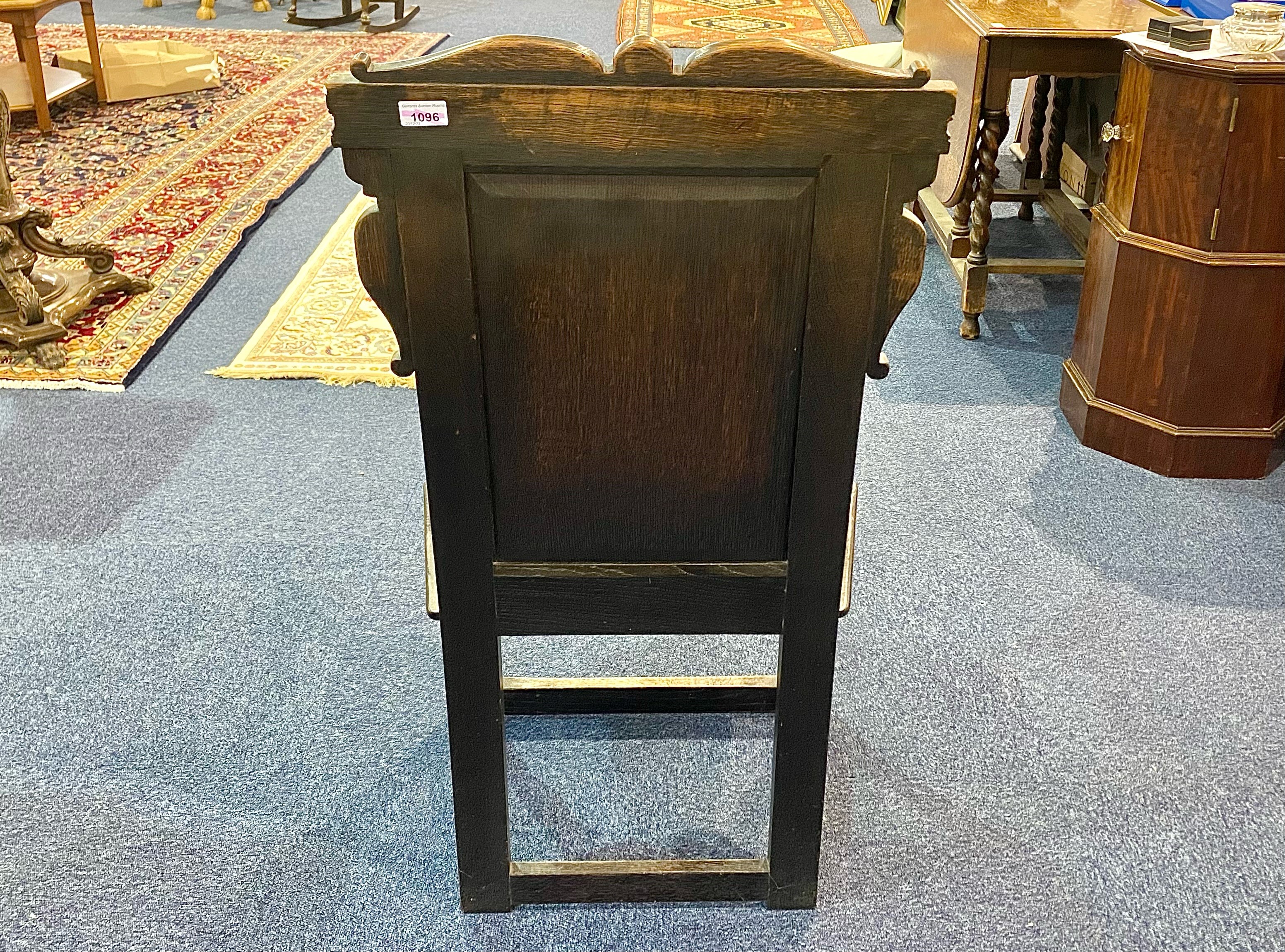 A Turn of The Century Gothic Style Oak Hall Chair 41 inches high by 21 inches wide. - Image 4 of 4
