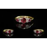 18ct Gold and Exquisite Ruby and Diamond Set Dress Ring. c.1920's. Marked 18ct and Platinum.