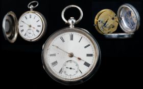 Victorian Period Sterling Silver Keywind Open Faced Pocket Watch, English lever movement no.