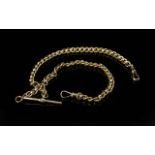 Antique Period Superb Quality 9ct Gold Double Albert Watch Chain, diamond cut design with T-bar,