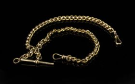 Antique Period Superb Quality 9ct Gold Double Albert Watch Chain, diamond cut design with T-bar,