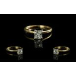 18ct Gold - Superb Quality Single Stone Rectangular Modified Brilliant Cut Diamond Set Ring.