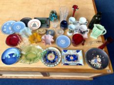 Two Boxes of Assorted Glass & Pottery, including Wedgwood plates, Limoges cups, commemorative
