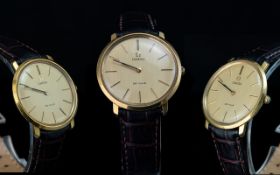 Omega Deville 18ct Gold Plated Automatic Wrist Watch, of round form, champagne dial with tan leather