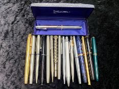 Collection of Fountain & Ballpoint Pens, comprising eleven fountain pens, five with 14ct nibs, one