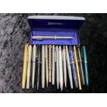 Collection of Fountain & Ballpoint Pens, comprising eleven fountain pens, five with 14ct nibs, one