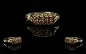 Ladies Attractive 9ct Gold Orange Garnet Set Ring, Excellent Setting. The Ten Orange Garnets are