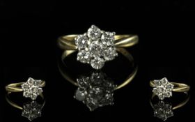 18ct Gold - Attractive Diamond Set Cluster Ring, Flower head Setting. Full Hallmark to Shank. The