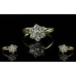 18ct Gold - Attractive Diamond Set Cluster Ring, Flower head Setting. Full Hallmark to Shank. The