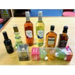 A Collection of Alcoholic Drinks including Raynal & Cie Three Barrels Brandy, Jack Daniels Whisky,