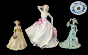 Three Coalport Figures, comprising Ladies of Fashion 'Young Love' 9'' tall, Beau Monde 'Ruth' 5.