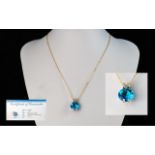 Ladies 14ct Gold Attractive Blue Topaz Set Pendant Drop, marked 14ct. Blue Topaz of superb colour.