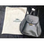 Longchamp Paris Designer Black Leather Backpack/Handbag, with gold toggle fastener and Longchamp