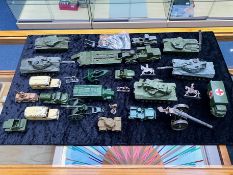 Box of Die Cast Dinky Models, mostly military, Leopard Tank, Centurion Tanks, etc.