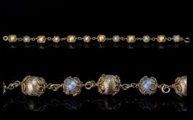18ct Gold and Pearl Set Bracelet, Marked 18ct - 750, Ornate Well Crafted Bracelet, ' Bauble '