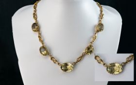 Ladies Ornate / Fancy 9ct Gold Necklace Set with Large Faceted Citrine of Excellent Colour /