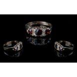 Ladies Attractive 9ct Gold Diamond & Garnet Set Ring, gallery setting - excellent design. Full