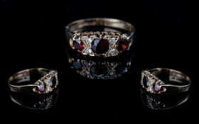 Ladies Attractive 9ct Gold Diamond & Garnet Set Ring, gallery setting - excellent design. Full