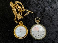 Two Pocket Watches, one with a watch chain, both working at time of cataloguing