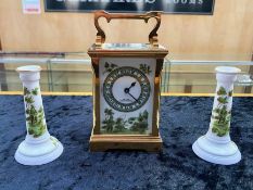 Chester Carriage Clock and Matching Candlesticks, a very good quality, superior carriage clock by