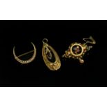 Antique Period Fine Trio of 18ct and 15ct Stone Set Brooches - Pendant. Comprises 1/ 18ct Brooch Set