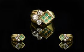 18ct Gold - Superb Emerald and Diamond Set Dress Ring, Marked 18ct to Interior of Shank. The Pave