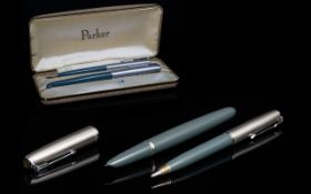 Parker 51 Fountain Pen and Matching Ballpoint Pen - In Original 1960's Parker Pen Display Box.