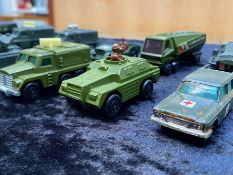 Collection of 14 Die Cast Army Vehicles. Comprises tanks, jeeps, etc.