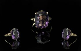 Ladies 9ct Gold Attractive Single Stone Amethyst Set Ring. Marked 9ct to Interior of Shank. The