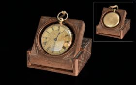 Victorian Period 18ct Gold Ornate Key-wind Engine Turned Open Faced Pocket Watch, Features a