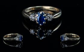 18ct Gold Attractive 3 Stone Sapphire and Diamond Set Ring. Marked 18ct to Interior of Shank. The