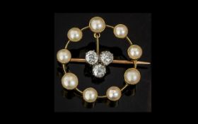 Victorian Period Exquisite and Superb 18ct Gold Circular Brooch, set with seed pearls, embellished